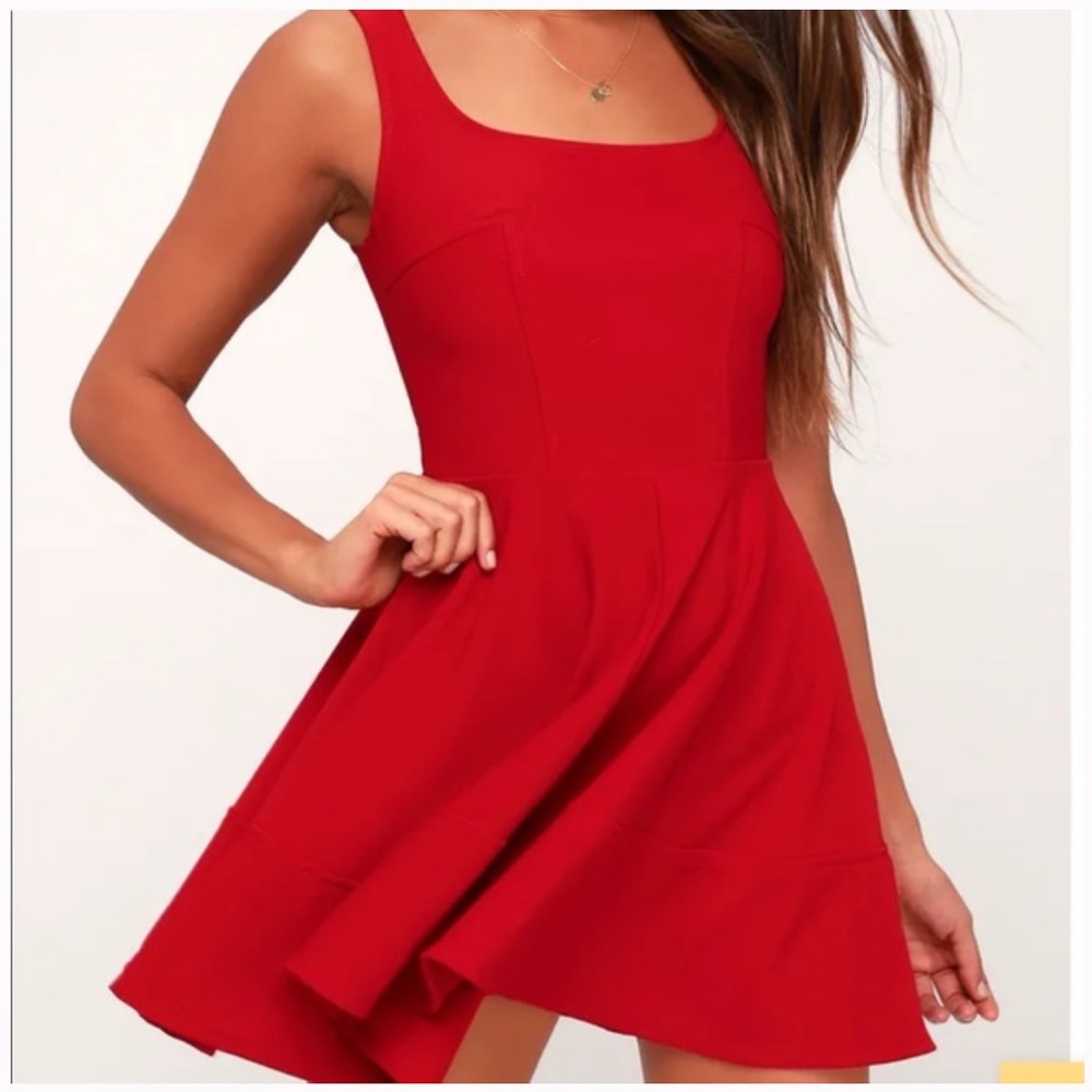Lulu’s Home Before Daylight Red Skater Dress (Small)